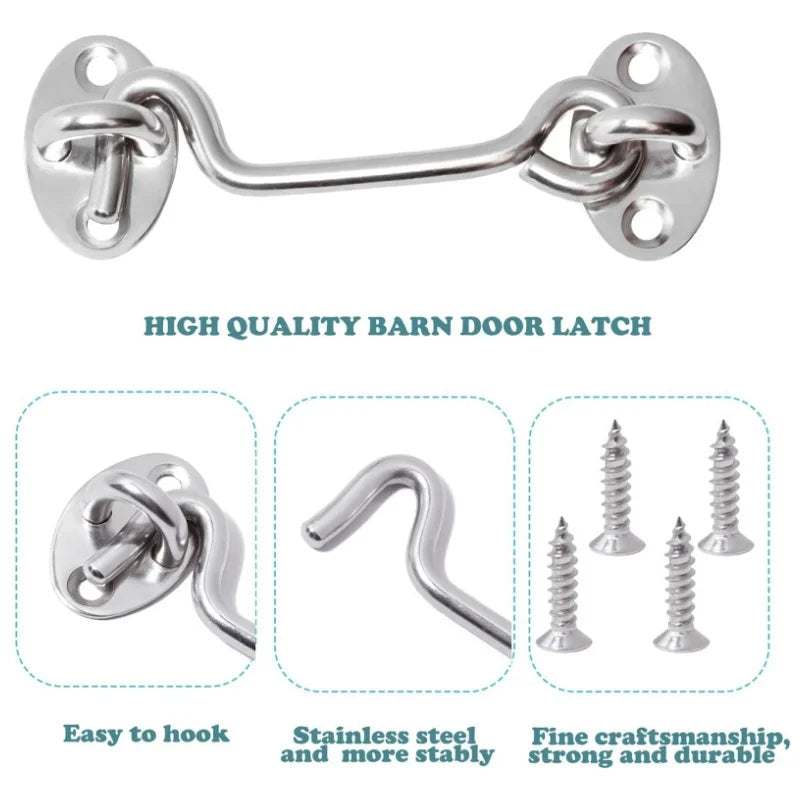 Hook & Eye Latch - Heavy Duty Stainless Steel Door Lock | 3, 4, 6, 8 Inch