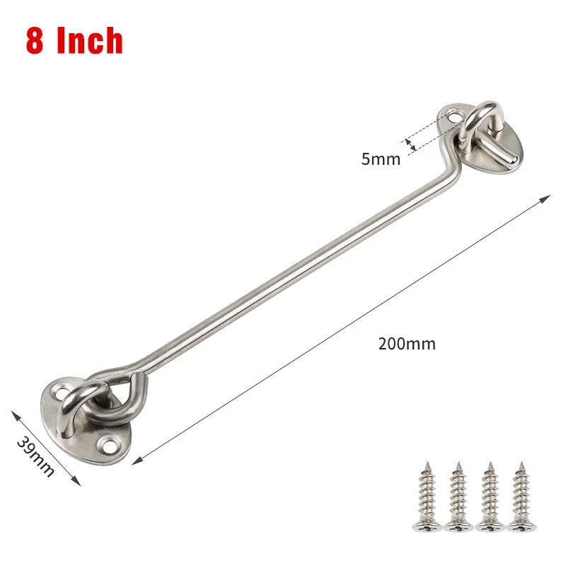 Hook & Eye Latch - Heavy Duty Stainless Steel Door Lock | 3, 4, 6, 8 Inch