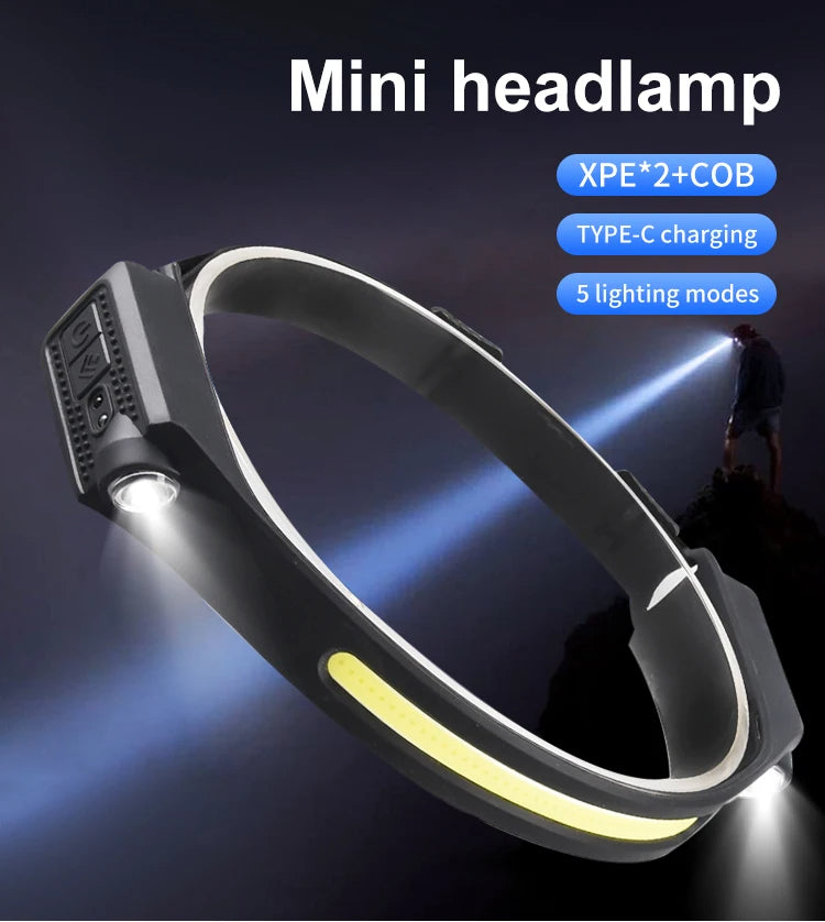 Type-C Rechargeable Foldable LED Headlamp with 1200mAh Battery