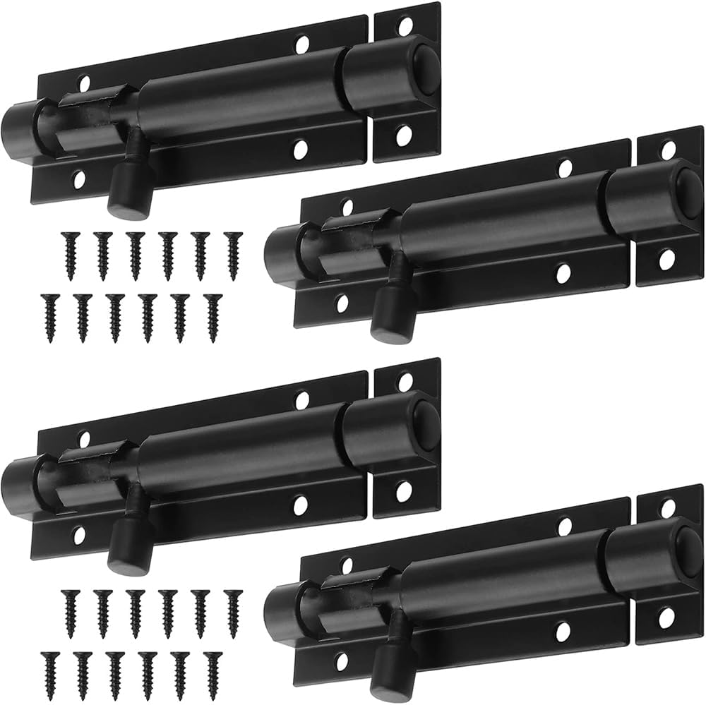 Door Bolts Black Stylish Security in 3-Inch & 4-In Multiple packs