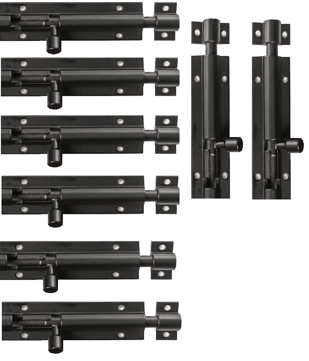 Door Bolts Black Stylish Security in 3-Inch & 4-In Multiple packs