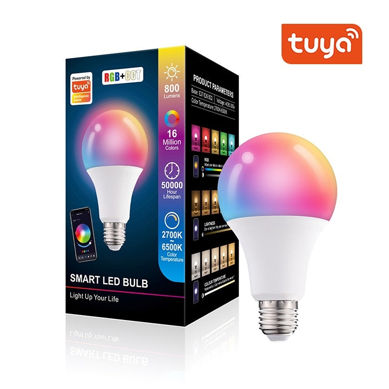 Smart LED Light 10W E27 - Alexa & Google Home Compatible RGB WiFi Bulb with Tuya Control, Color Changing & Dimmable (220V)