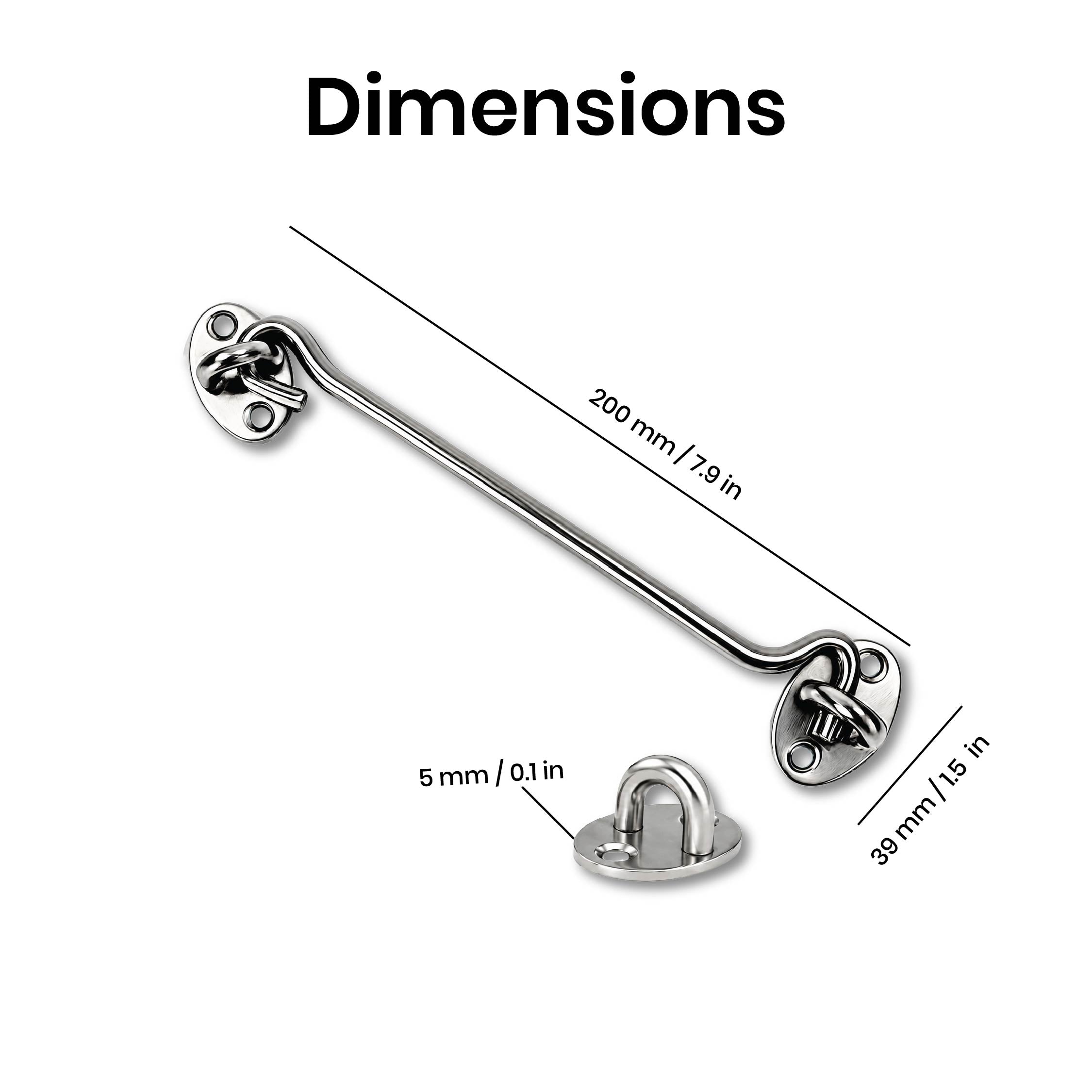 DOMIRA chrome hook and eye latch
8 inch 203mm dimensions