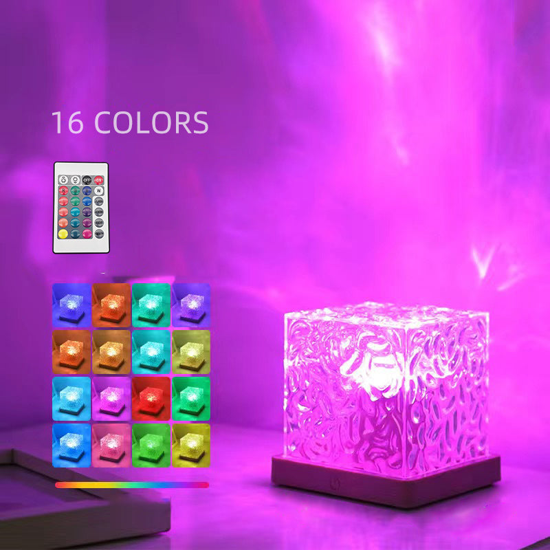 Square LED Crystal Lamp | RGB Ocean Wave Night Light