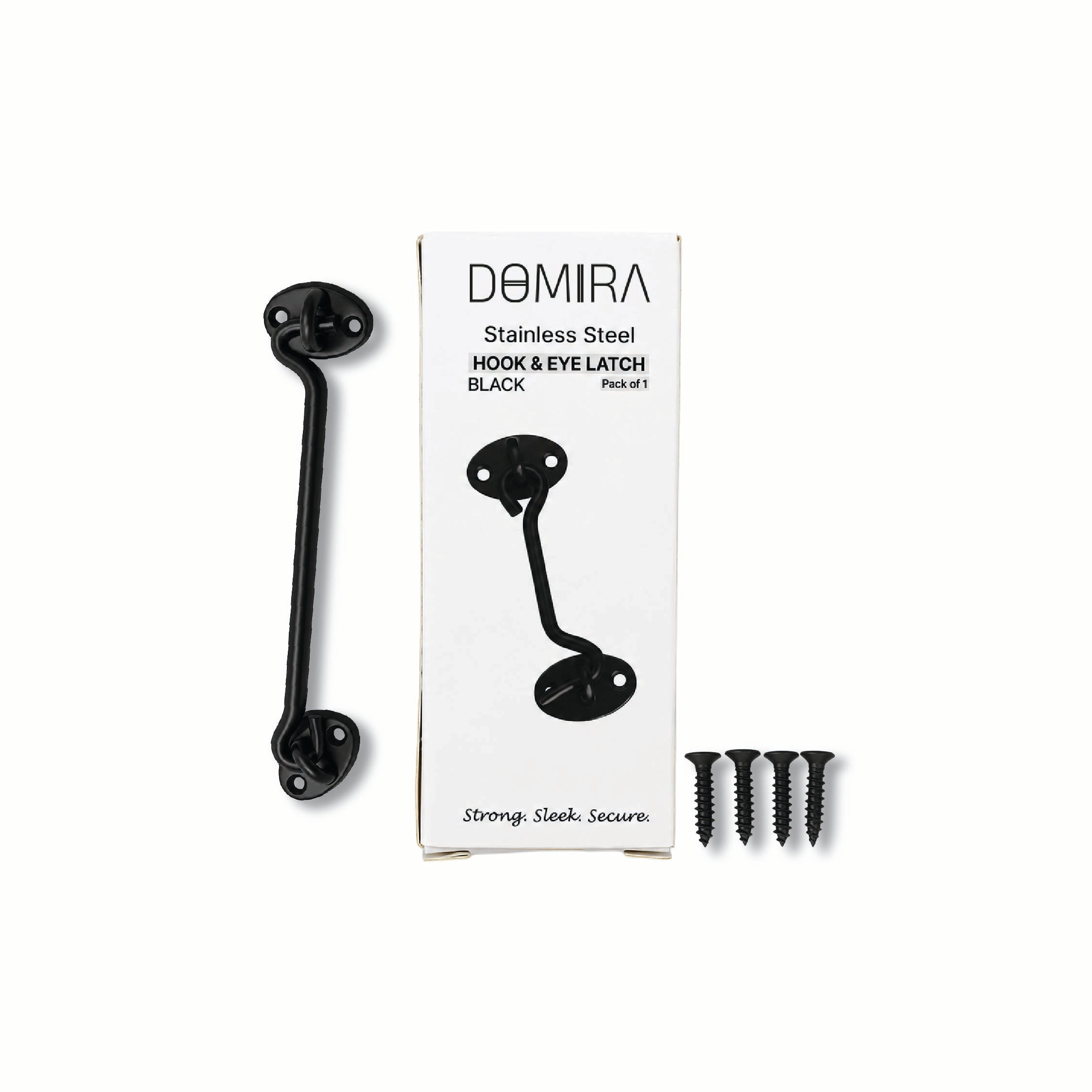 DOMIRA Hook & Eye Latch Heavy Duty Door Lock – Black Stainless Steel Cabin Hook 3 Inch