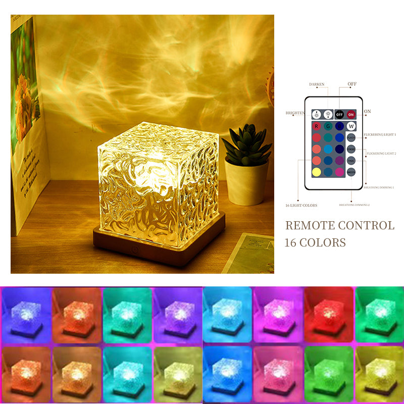 Square LED Crystal Lamp | RGB Ocean Wave Night Light