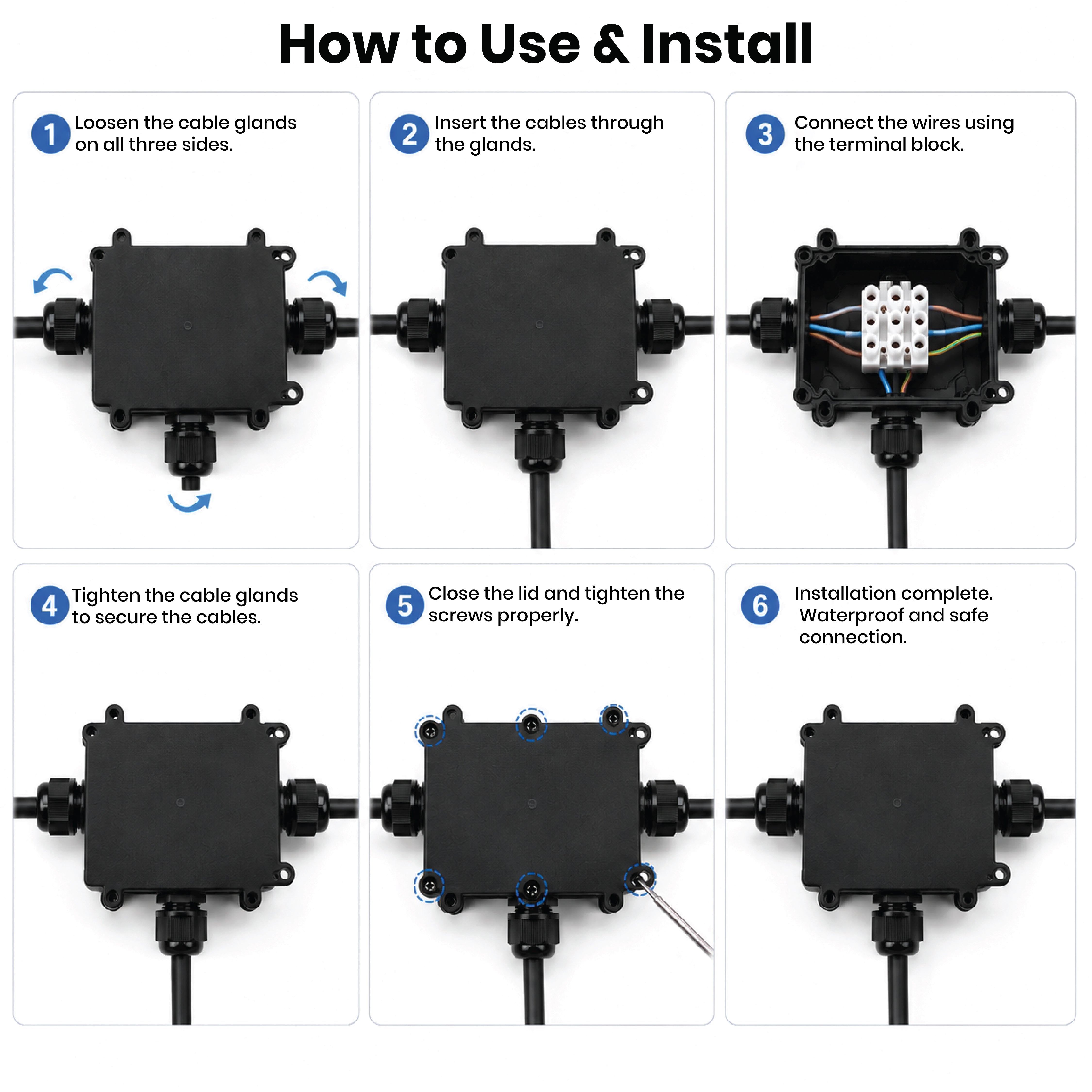 DOMIRA 3 Way Cable Connector Outdoor Junction Box IP68 Waterproof Polycarbonate Electrical Connector for External Wiring
