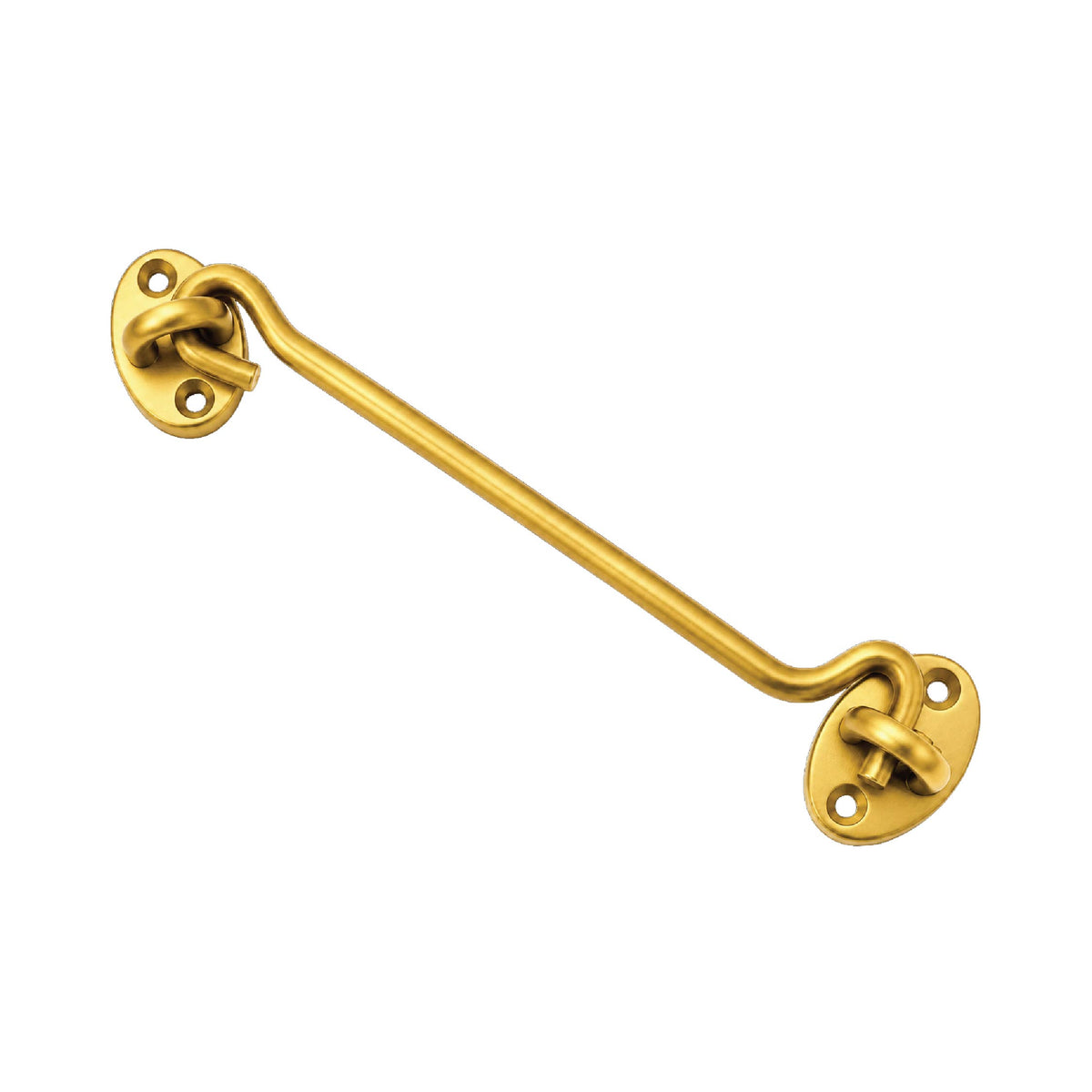 DOMIRA gold hook and eye latch
angled view showing the hook, eye
and secure buckle design