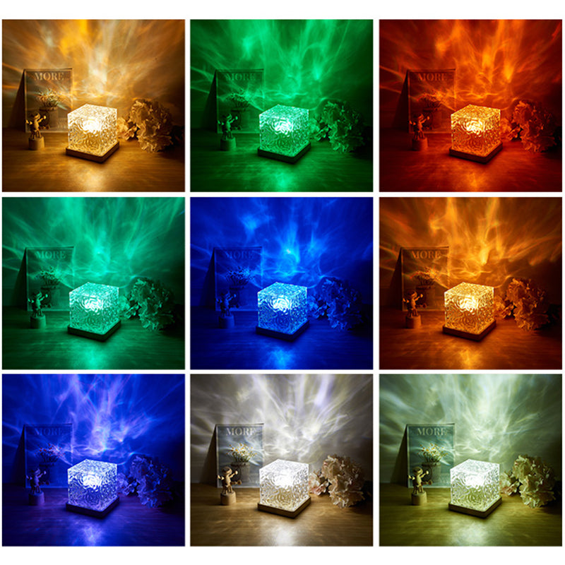 Square LED Crystal Lamp | RGB Ocean Wave Night Light