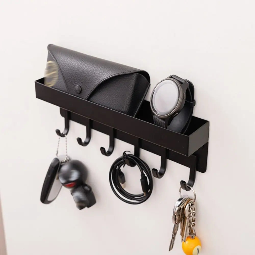 Magnetic Key Rack with 6 Hooks – No-Drill, Space-Saving Organiser (Black)