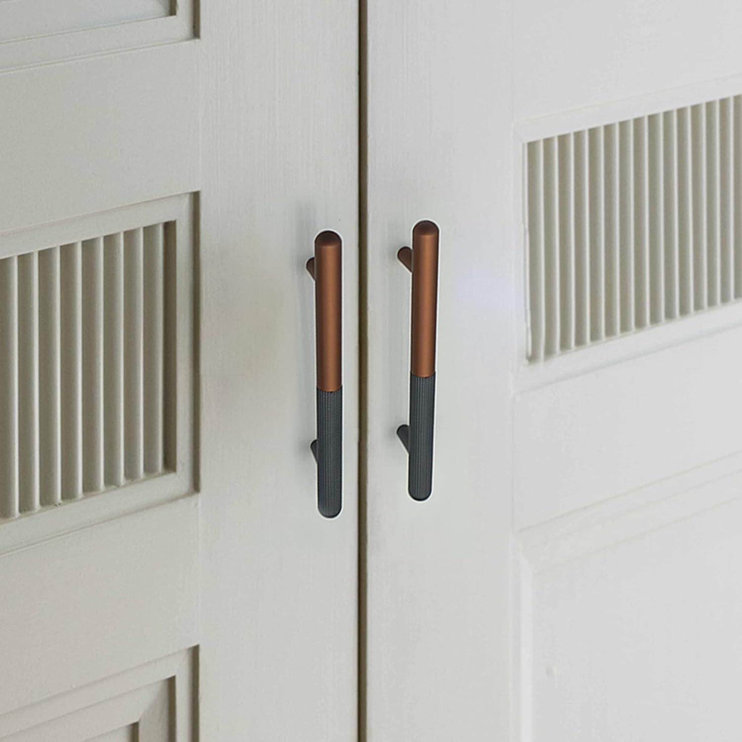 Two Tone Versatile Wardrobe Handles in Copper and Silver Finish Choices