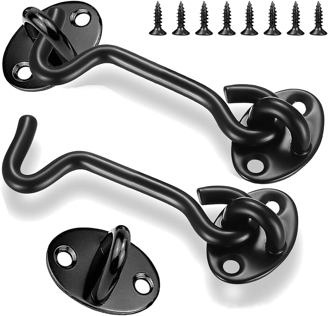 Hook & Eye Latch Black– Heavy Duty Stainless Steel Door Lock 3-4-6–8 Inch