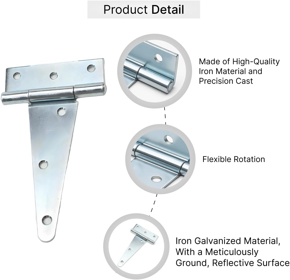 DOMIRA Silver T Hinges Heavy Duty Gate Hinges Galvanised Steel Rust Resistant Smooth Operation Pack of 2 (Multiple Sizes Available)