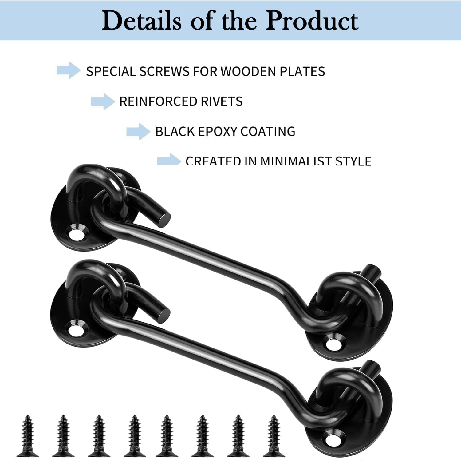 Hook & Eye Latch Black– Heavy Duty Stainless Steel Door Lock 3-4-6–8 Inch