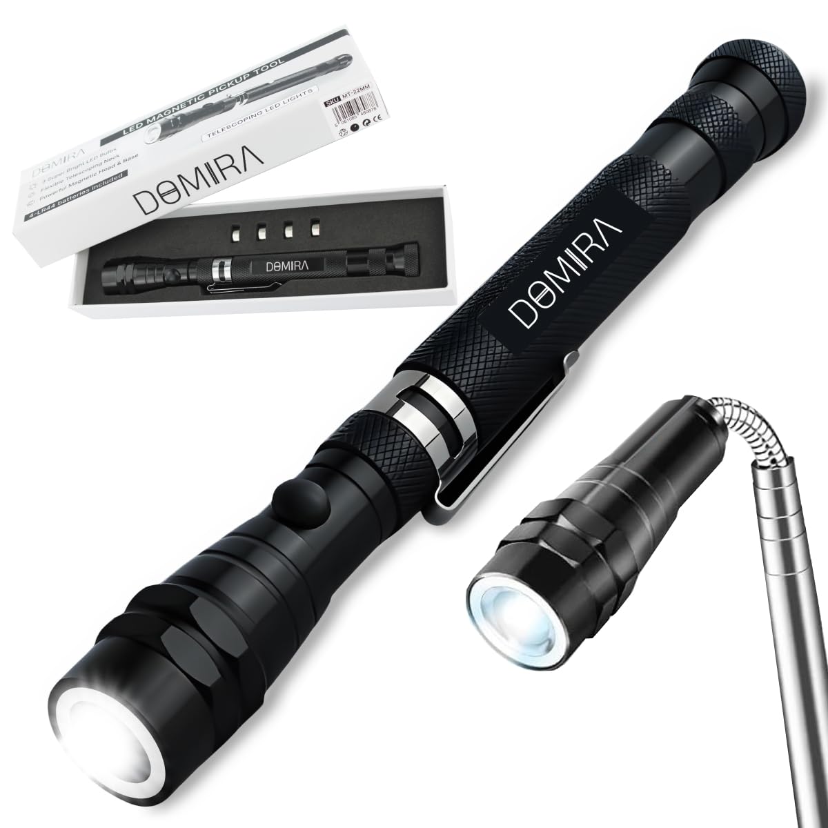 LED Telescoping Flashlight with Magnetic Pickup Tool & Flexible Head