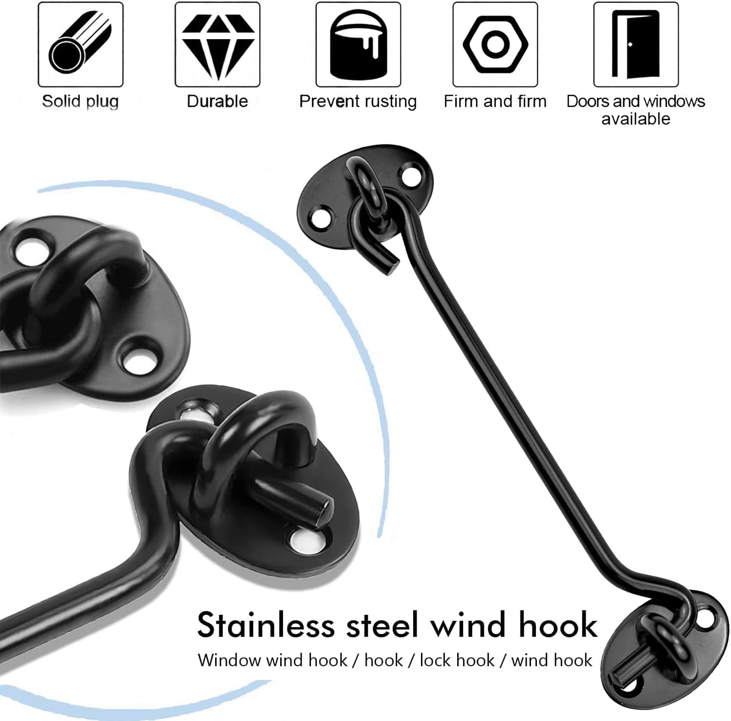 Hook & Eye Latch Black– Heavy Duty Stainless Steel Door Lock 3-4-6–8 Inch
