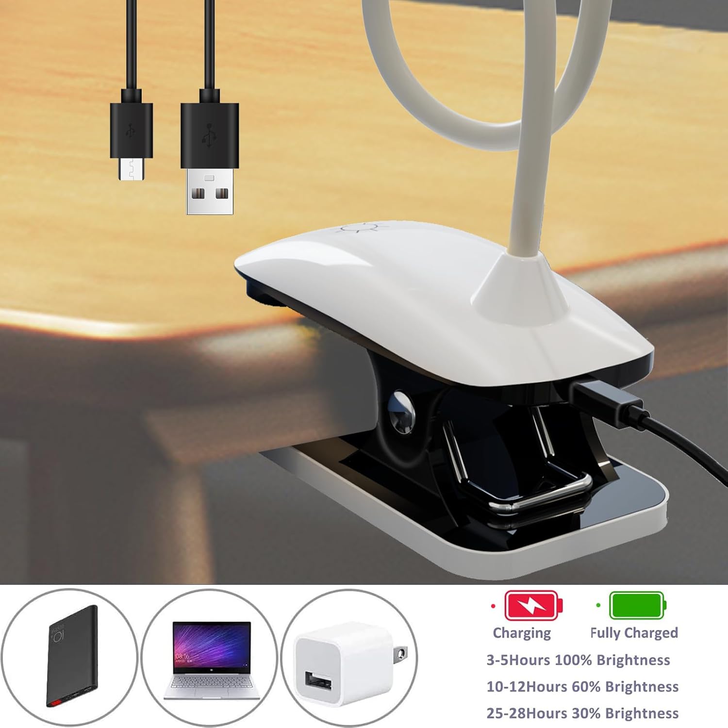 Rechargeable LED Reading Light Desk Lamp with Eye Protection & 1800mAh Battery