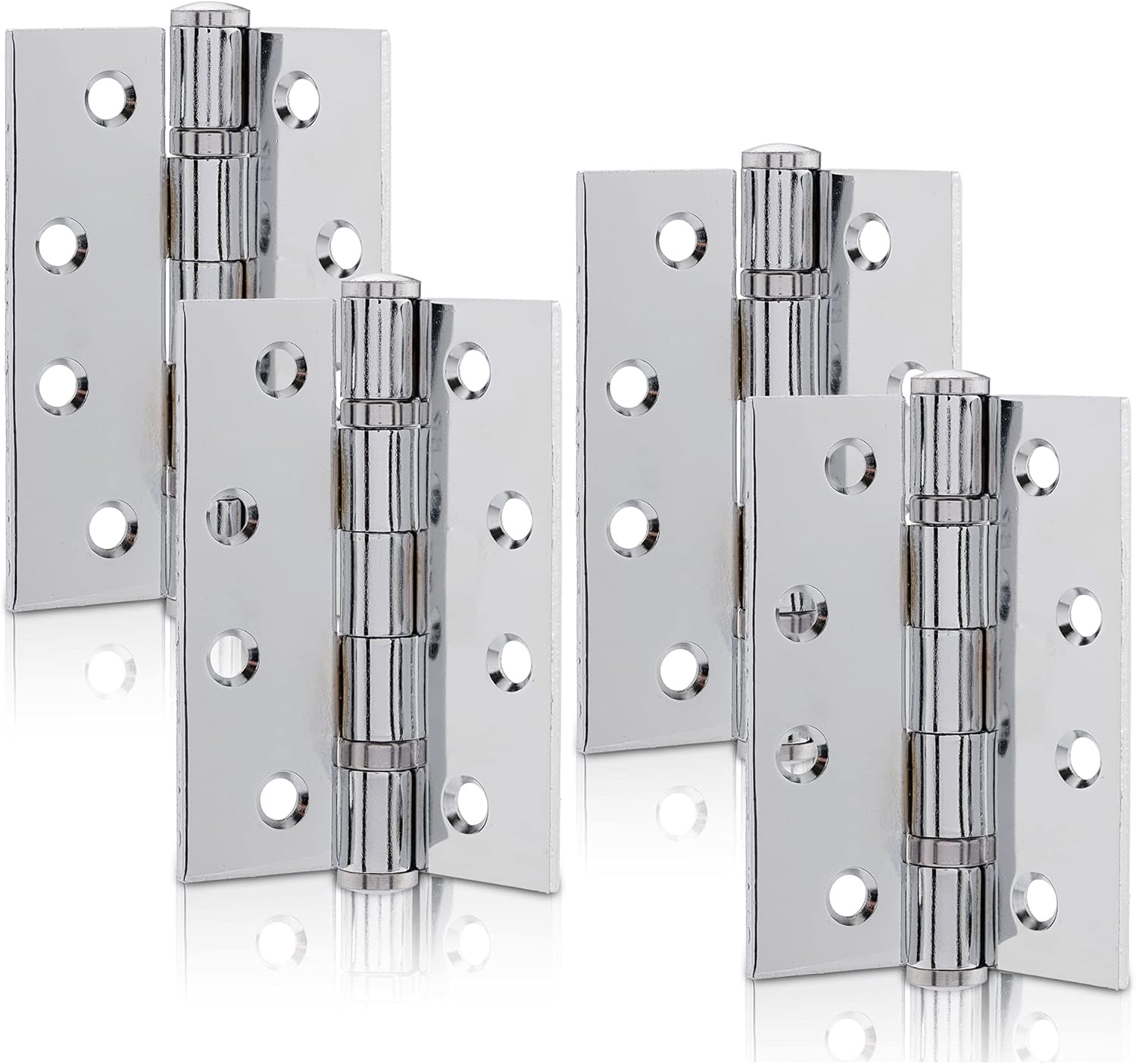 DOMIRA 4 inch (100mm) Polished Chrome Ball Bearing Hinges for Wooden Doors (2 Pairs)
