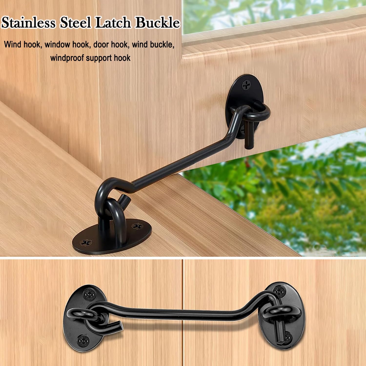 Hook & Eye Latch Black– Heavy Duty Stainless Steel Door Lock 3-4-6–8 Inch