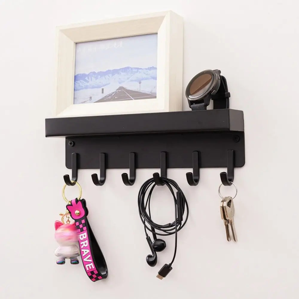 Magnetic Key Rack with 6 Hooks – No-Drill, Space-Saving Organiser (Black)