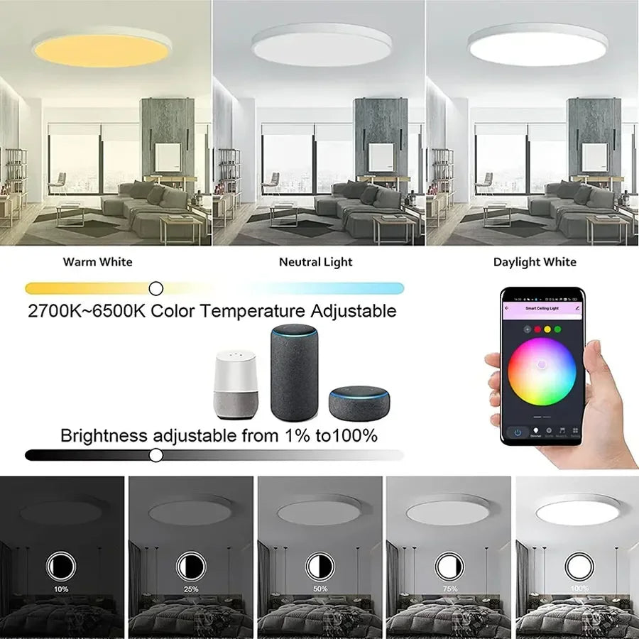 Smart Round Ceiling Lamp with/without Remote Control - Modern Minimalist Design