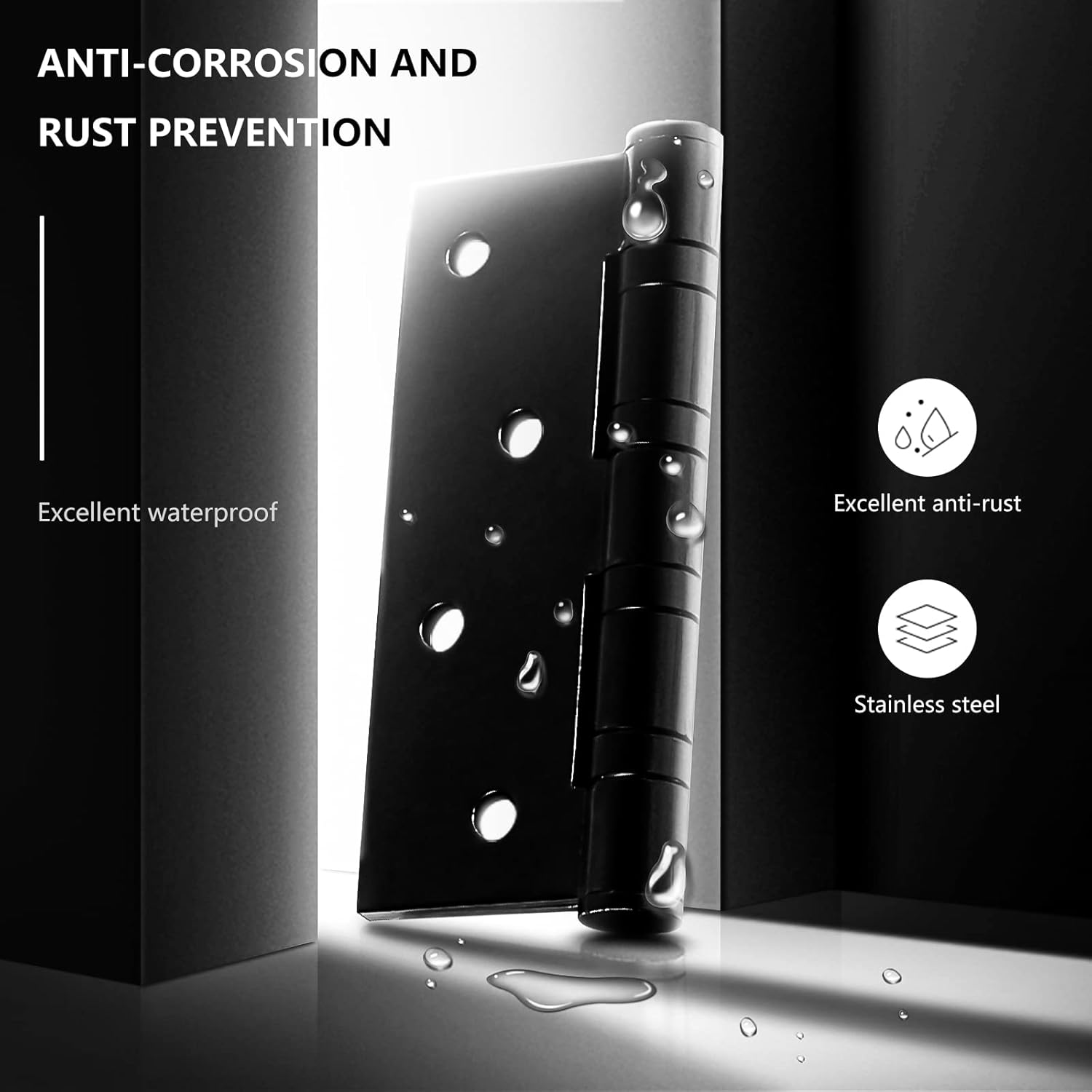 Black 4 inch door hinges close up detail