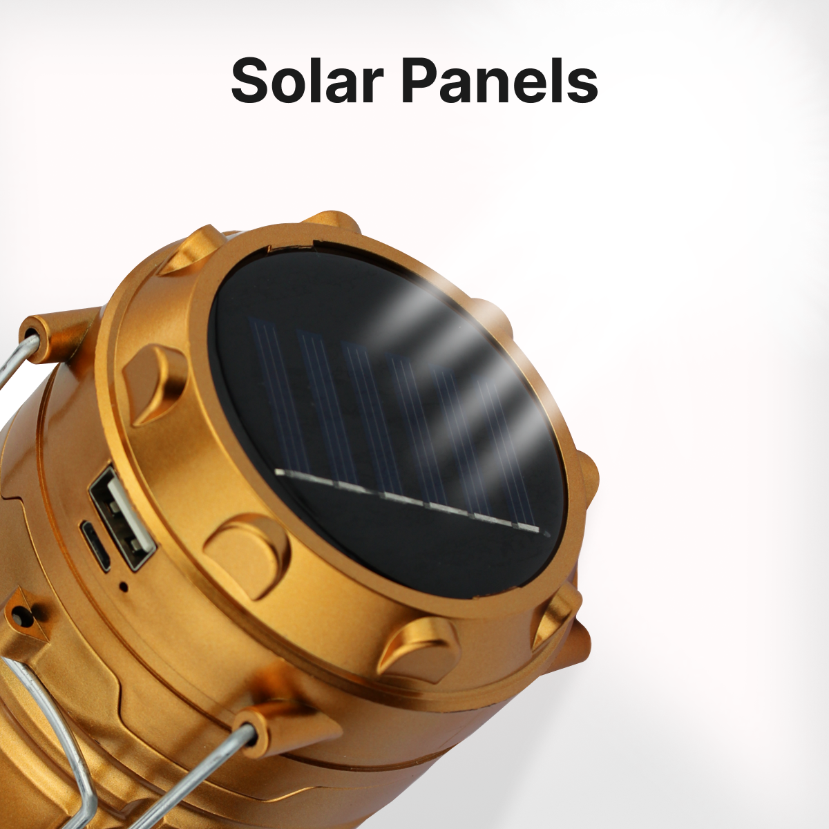 DOMIRA camping lantern solar and USB rechargeable feature gold