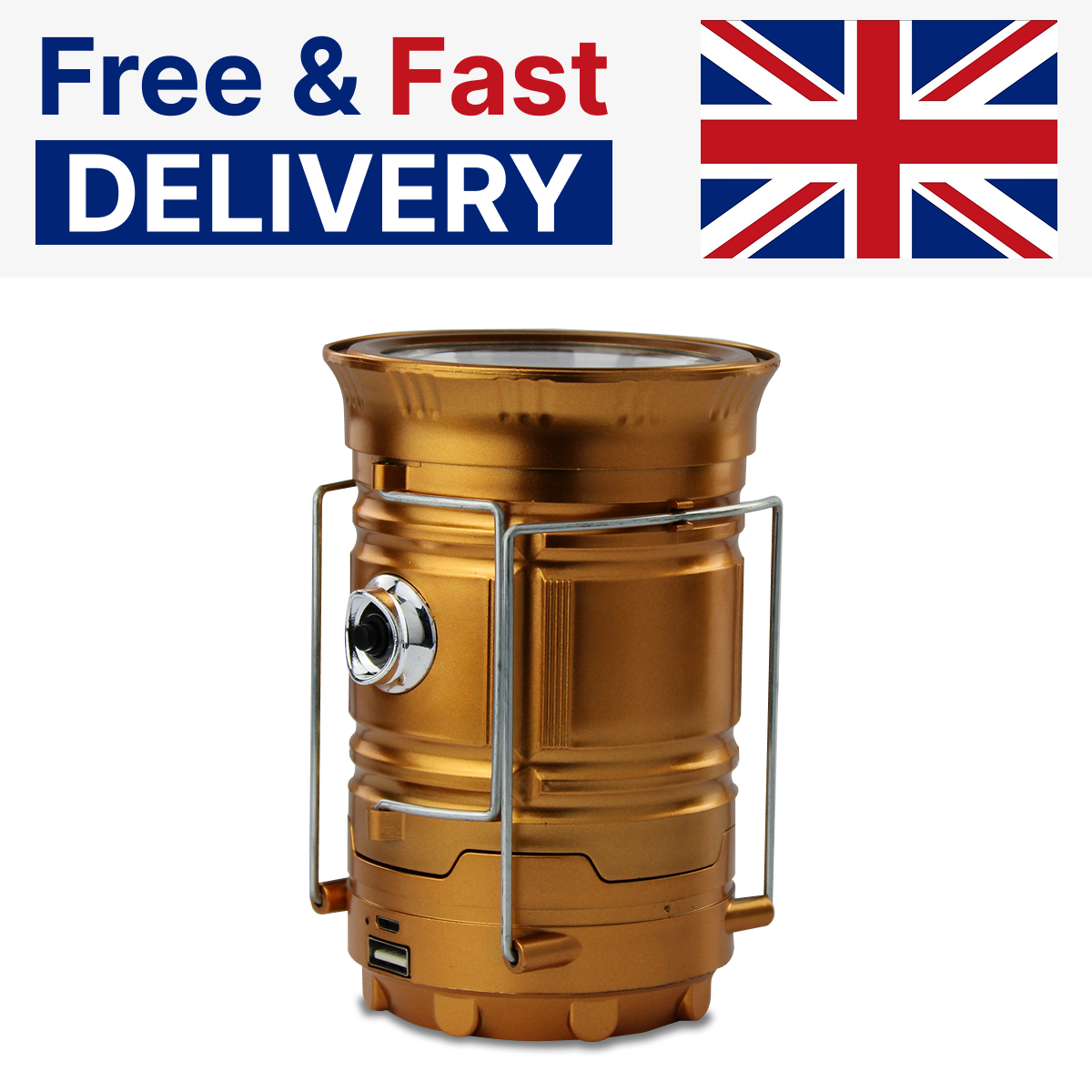 Gold Collapsible Solar LED Camping Lantern – Super Bright & Portable