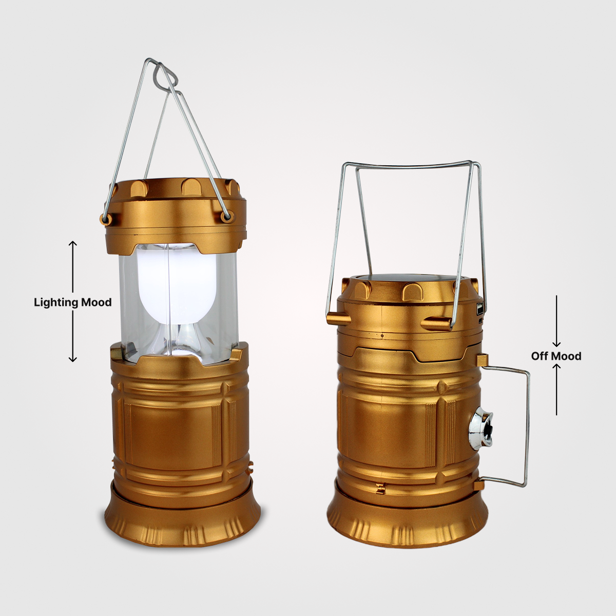 DOMIRA solar USB rechargeable LED camping lantern gold box contents