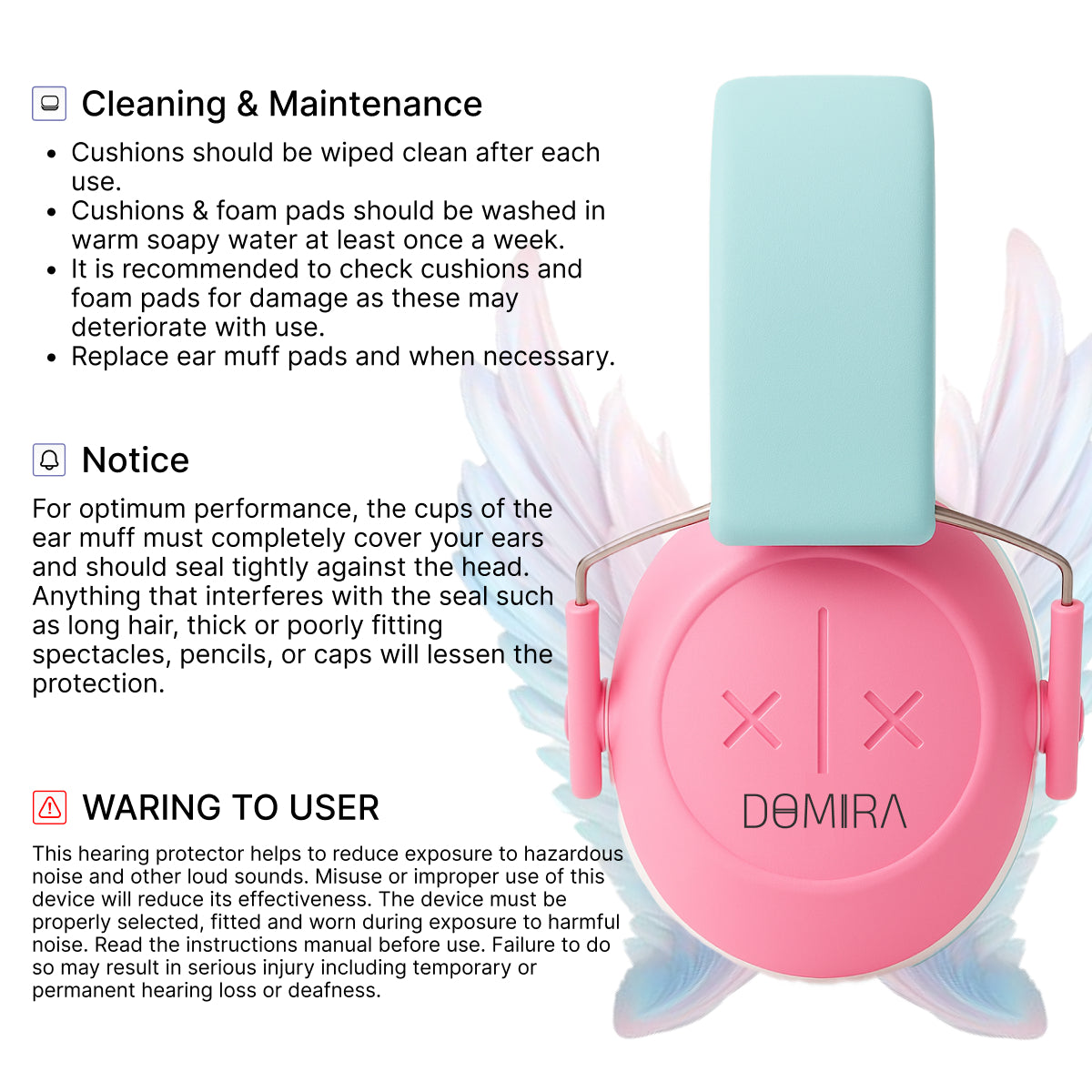 DOMIRA Kids Ear Defenders – Noise Cancelling Hearing Protection-Pink