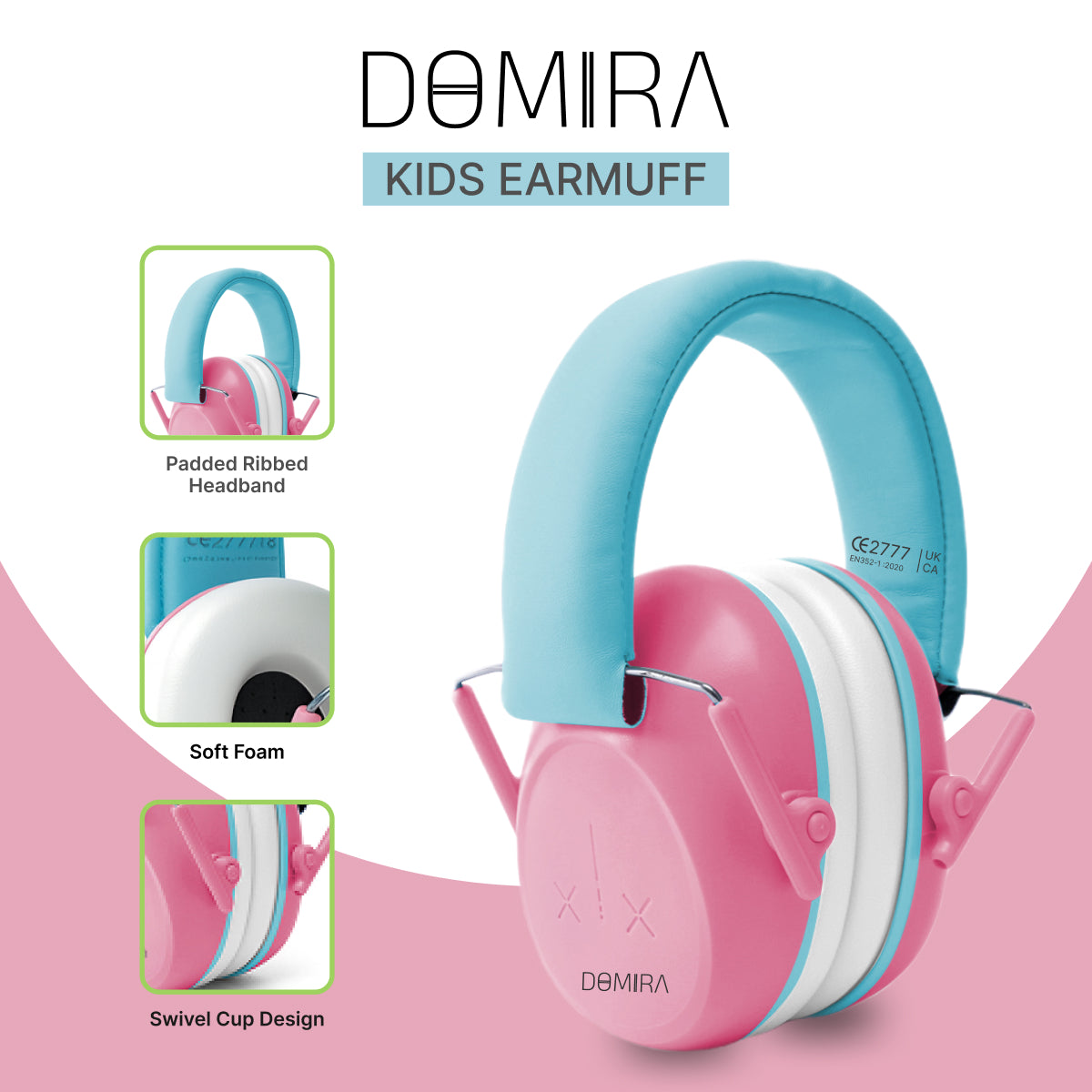 DOMIRA Kids Ear Defenders – Noise Cancelling Hearing Protection-Pink