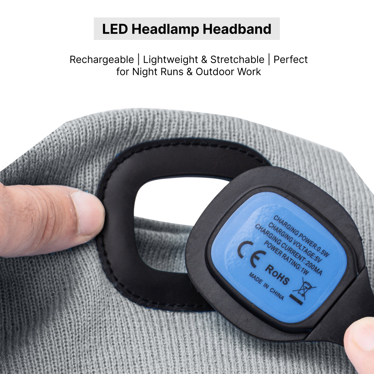 USB Rechargeable LED Head Torch – Super Bright Gray Headlamp