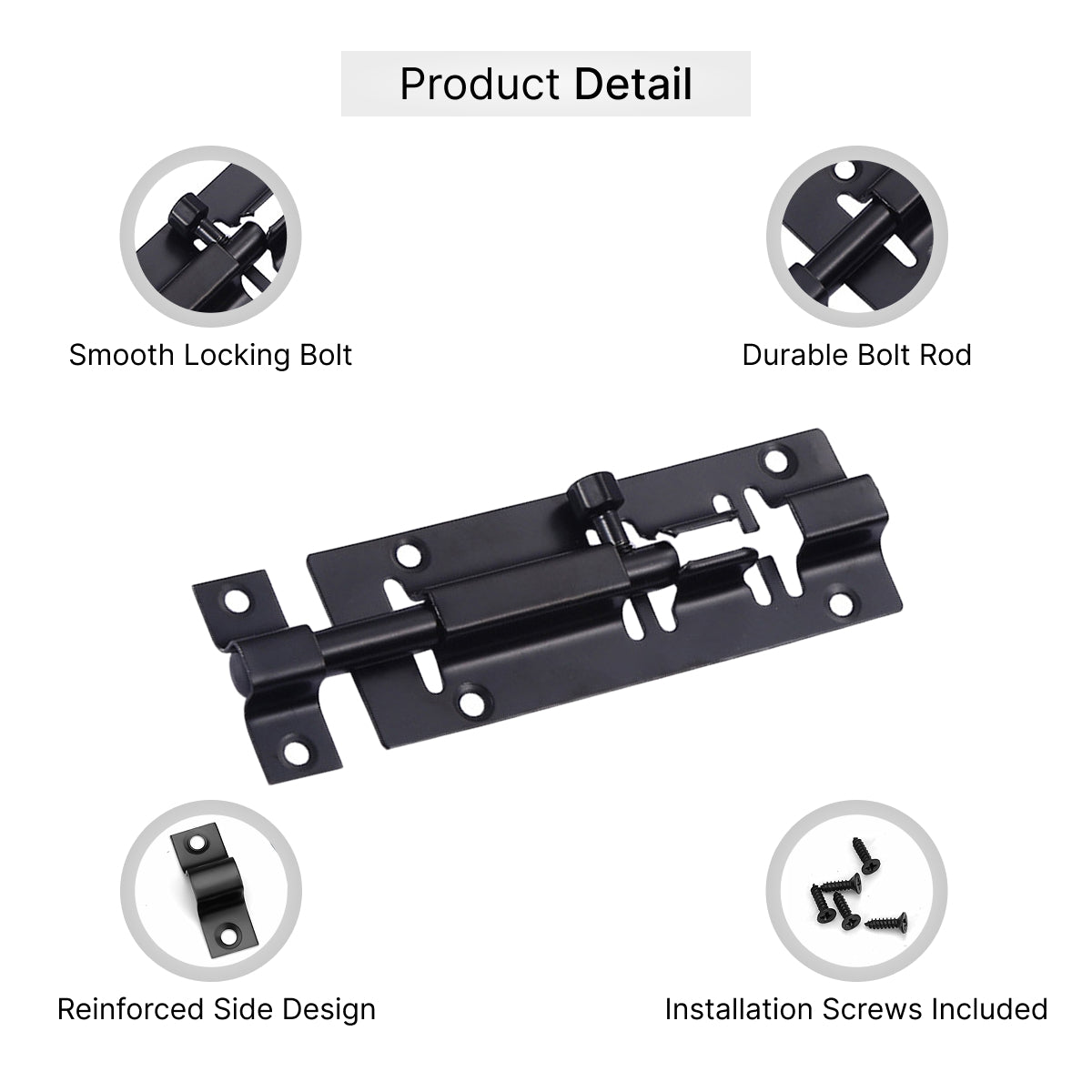 Door Bolts Black Stylish Security Multiple packs in 3-Inch & 4-Inch