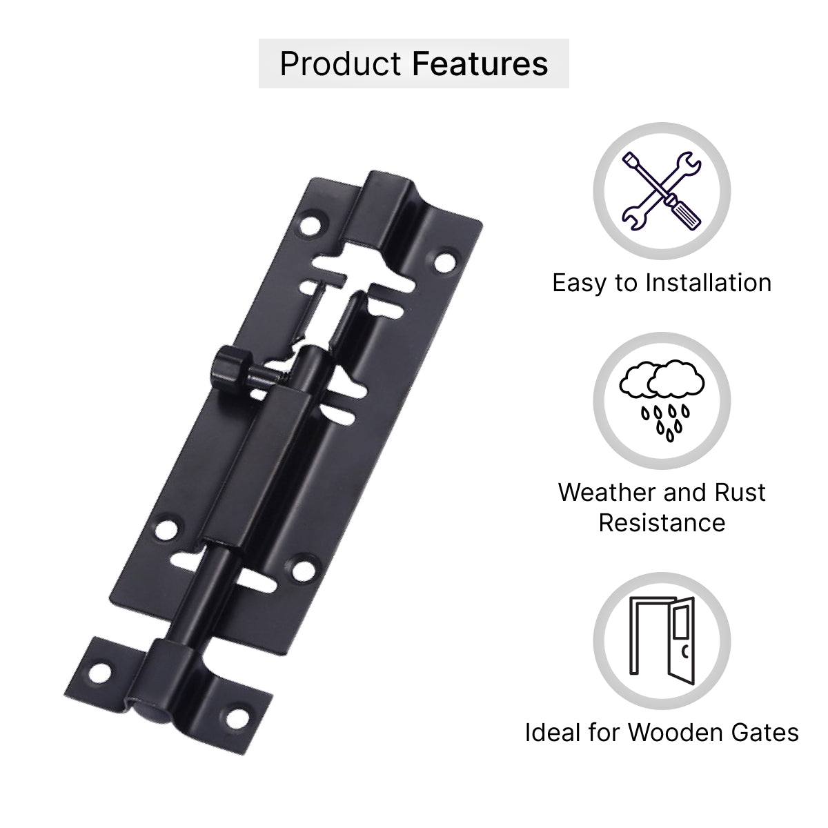 Door Bolts Black Stylish Security Multiple packs in 3-Inch & 4-Inch