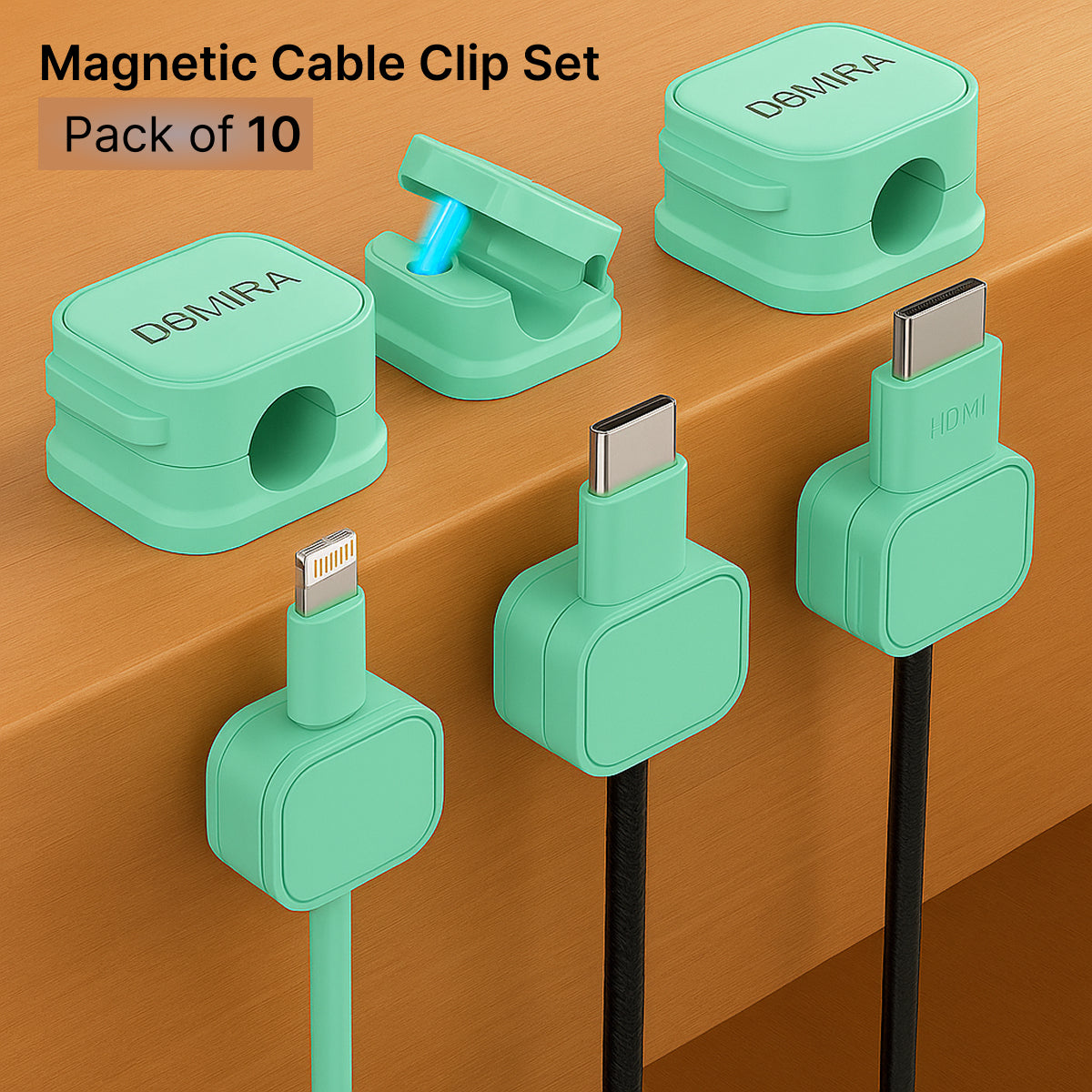 Green Magnetic Cable Holder – Tidy Desk Organiser & Charger Clip