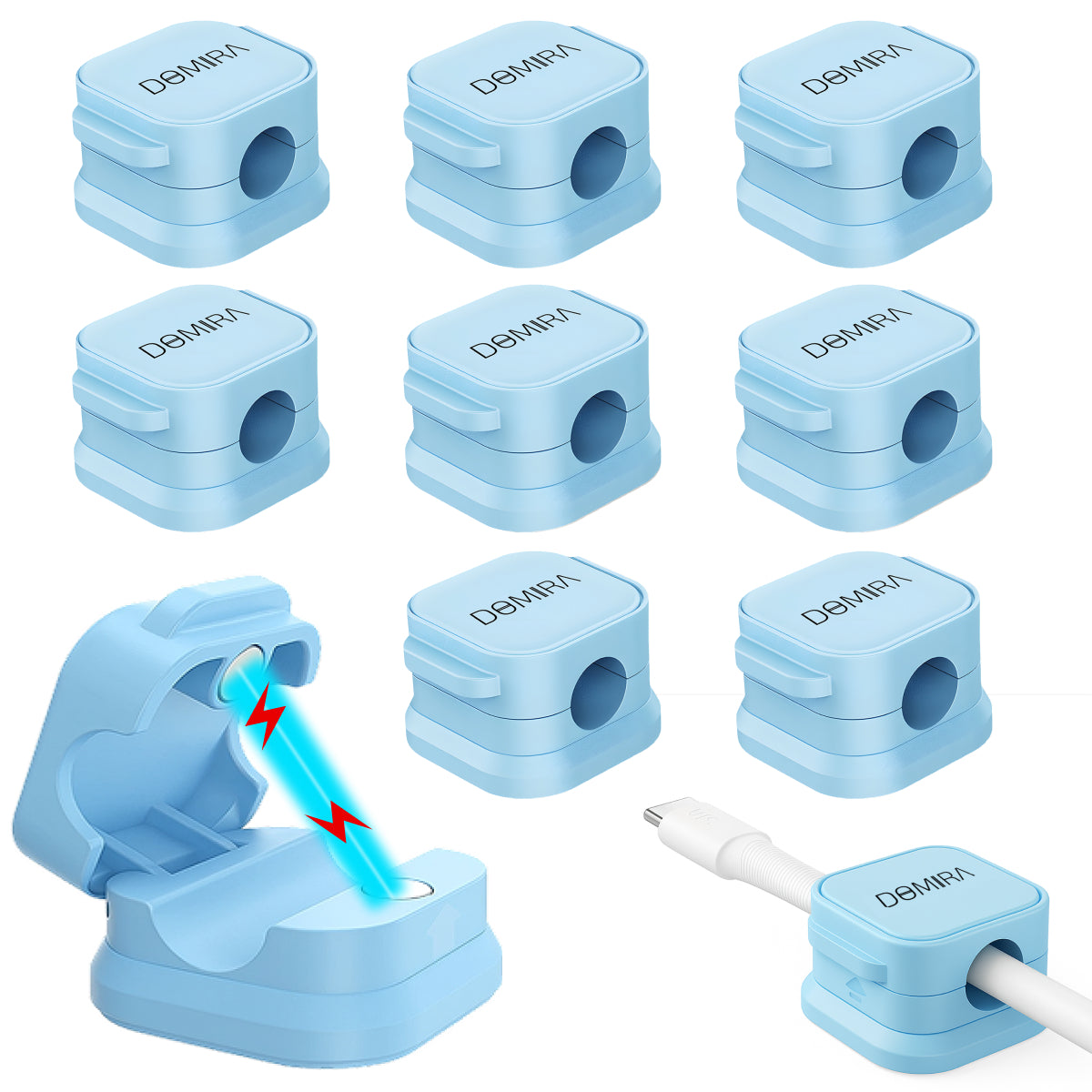 10 Magnetic Cable Holder Clips – Desk Cable Tidy & Charger Cable Organiser