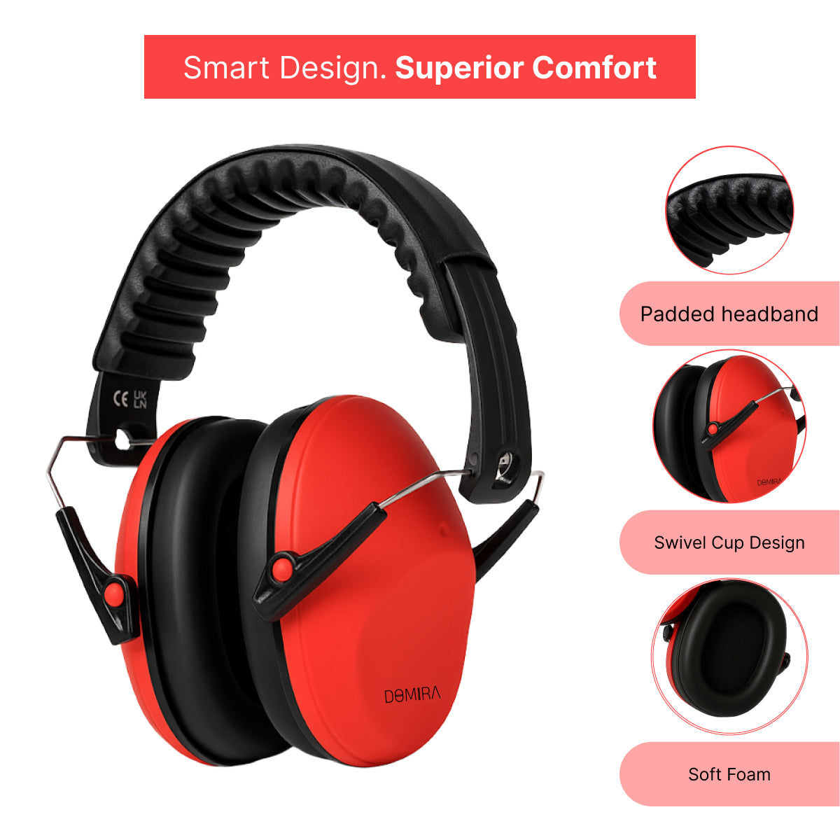 Kids Noise-Cancelling Earmuffs – Adjustable, Comfortable & Soundproof-Red