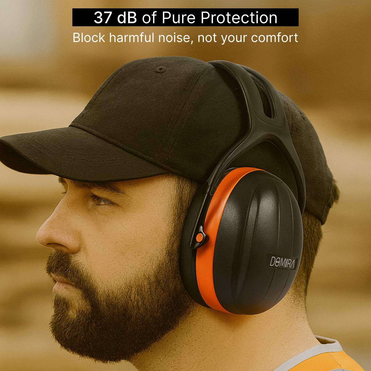 DOMIRA Ear Defenders 37dB – High-Performance Hearing Protection-Orange Black