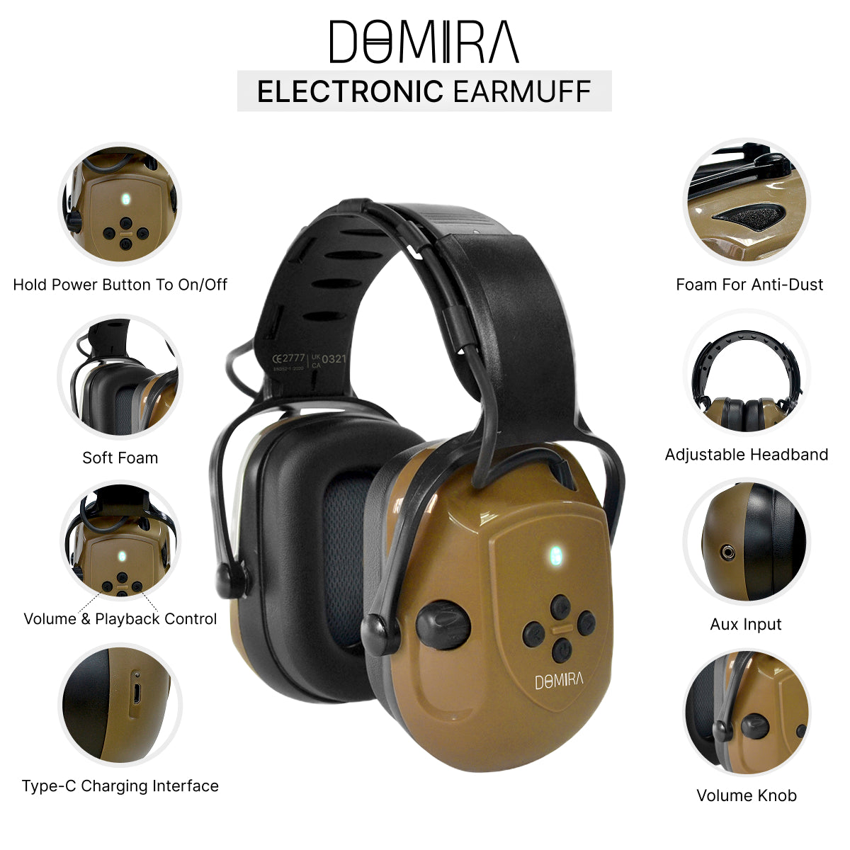 Bluetooth Shooting Ear Muffs SNR 30dB-Brown