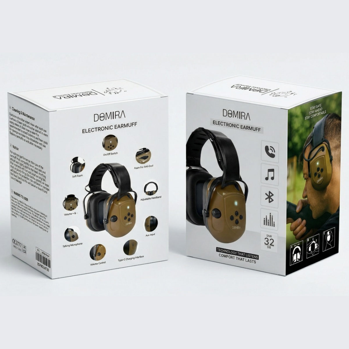 DOMIRA Bluetooth Electronic Earmuffs SNR 32dB – Hearing Protection-Brown