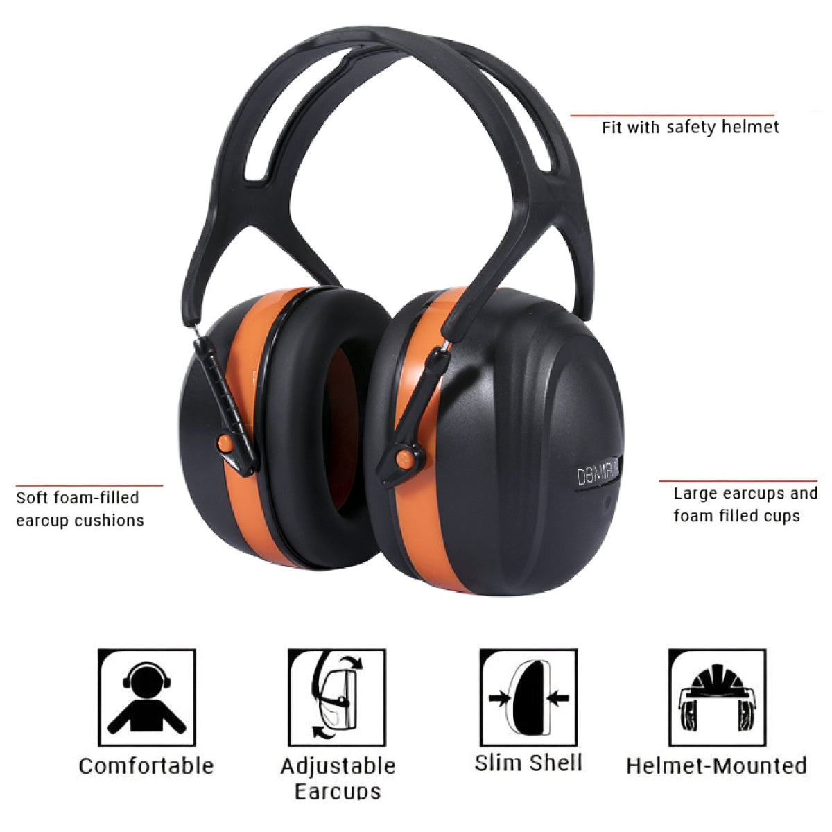 DOMIRA Ear Defenders 37dB – High-Performance Hearing Protection-Orange Black
