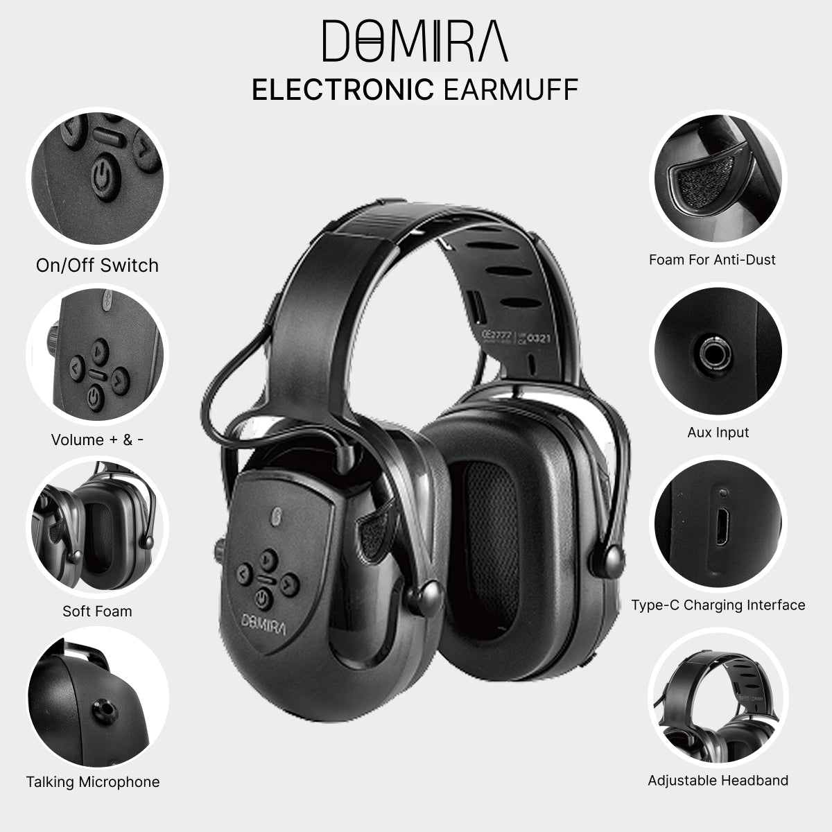 DOMIRA Bluetooth Electronic Earmuffs SNR 32dB – Hearing Protection-Black