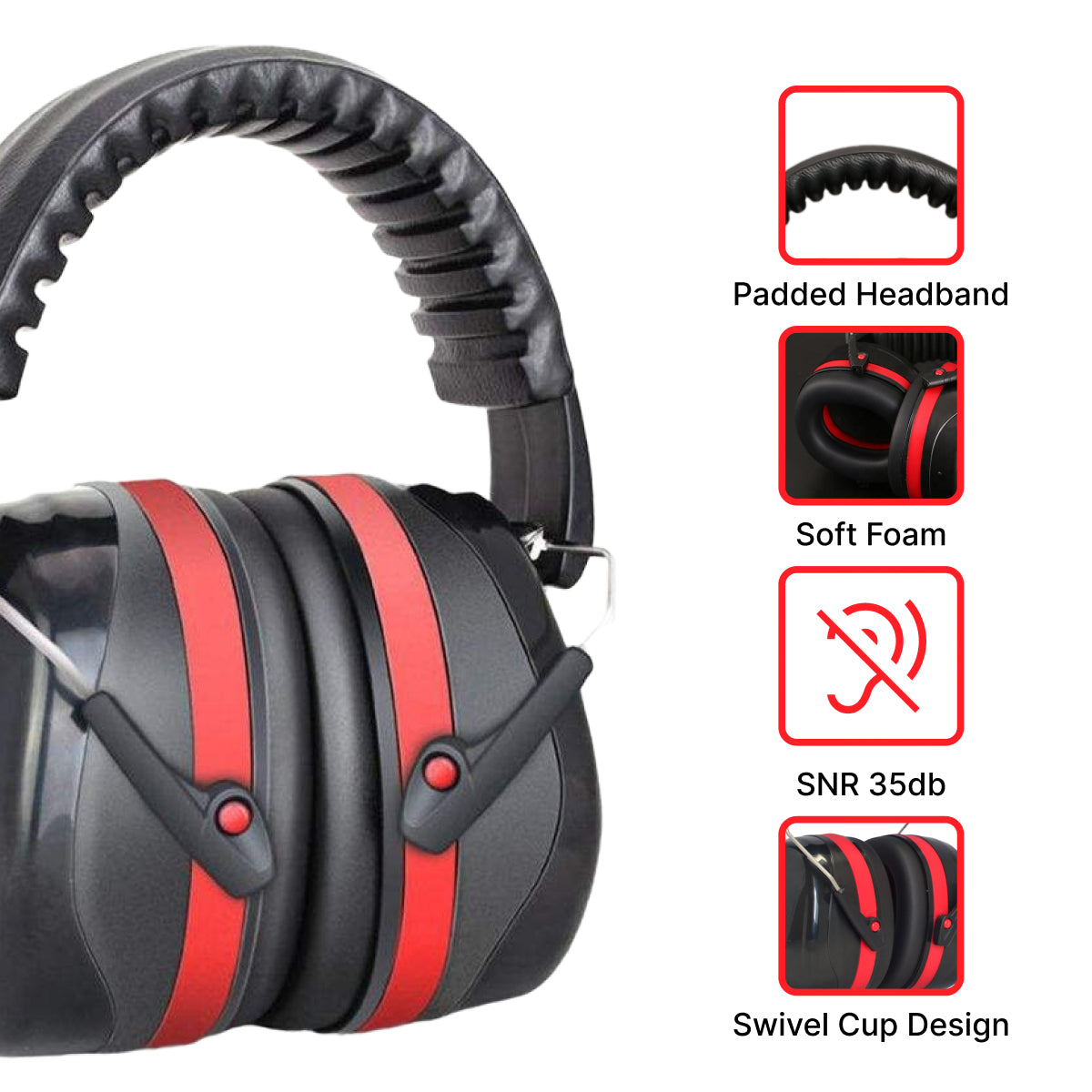 DOMIRA Mini Ear Defenders 35dB – Lightweight Noise Reduction Earmuffs-Red Black