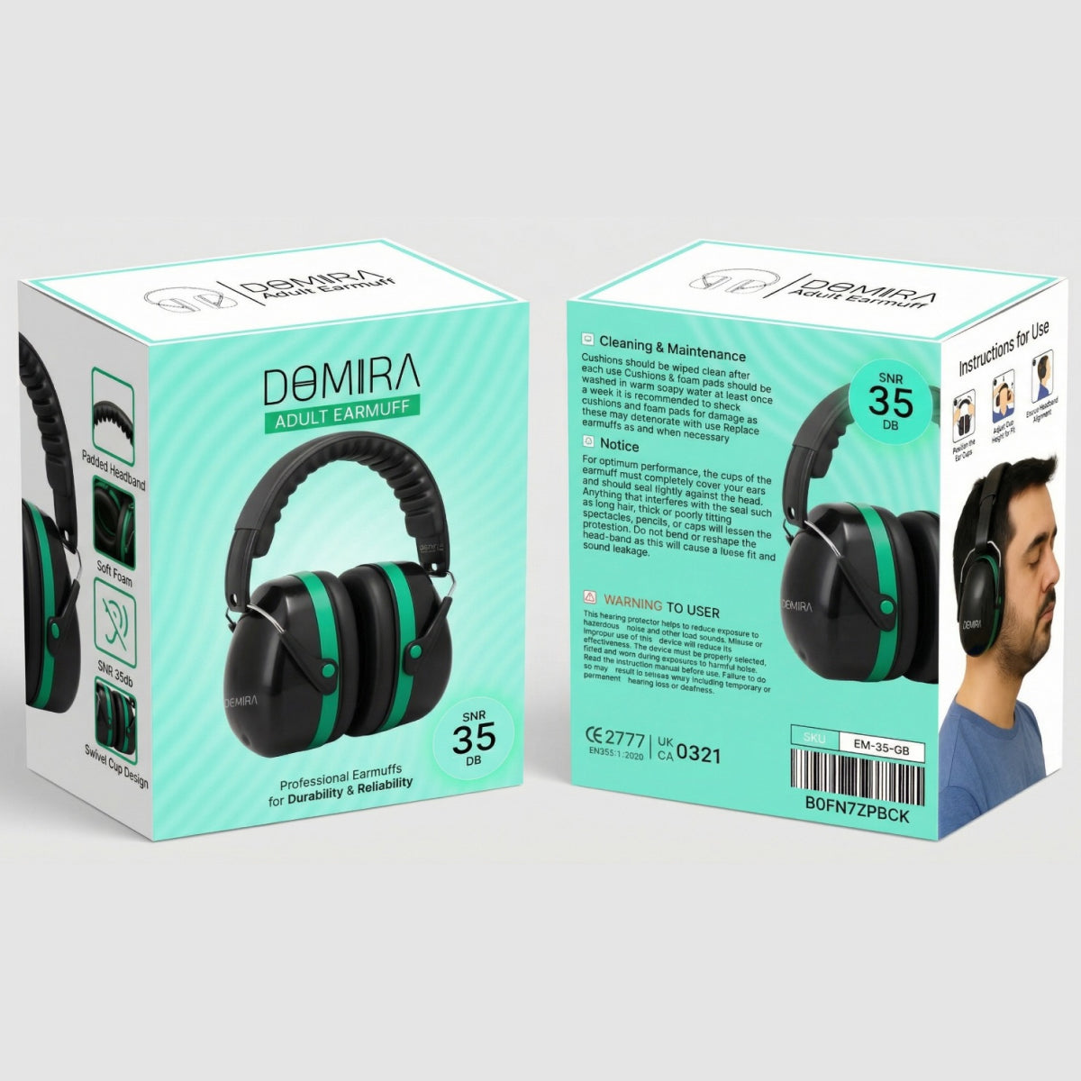 DOMIRA Mini Ear Defenders 35dB – Lightweight Noise Reduction Earmuffs-Green Black