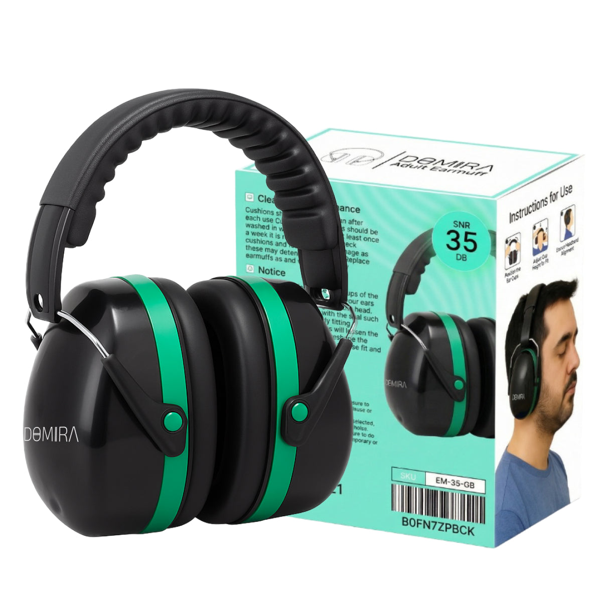 DOMIRA Mini Ear Defenders 35dB – Lightweight Noise Reduction Earmuffs-Green Black