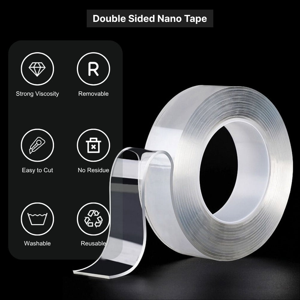 Transparent Nano Double-Sided Tape 5M – 2mm Thick, 2cm Wide, Reusable