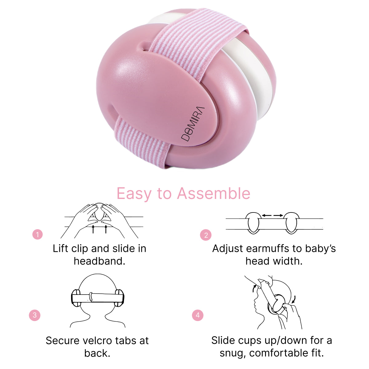 DOMIRA Baby Earmuffs – Hearing Protection for Infants-Pink