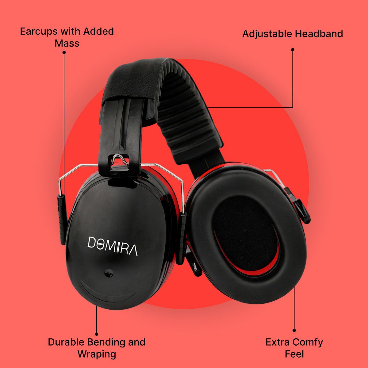 Adult  Ear Defenders 33dB – Lightweight Noise Reduction Earmuffs (Red/Black)