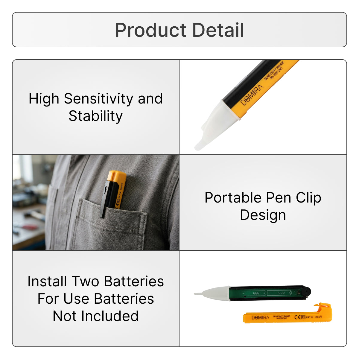 LED Light Test Pen - 90-1000V AC Voltage Tester with Light Alarm