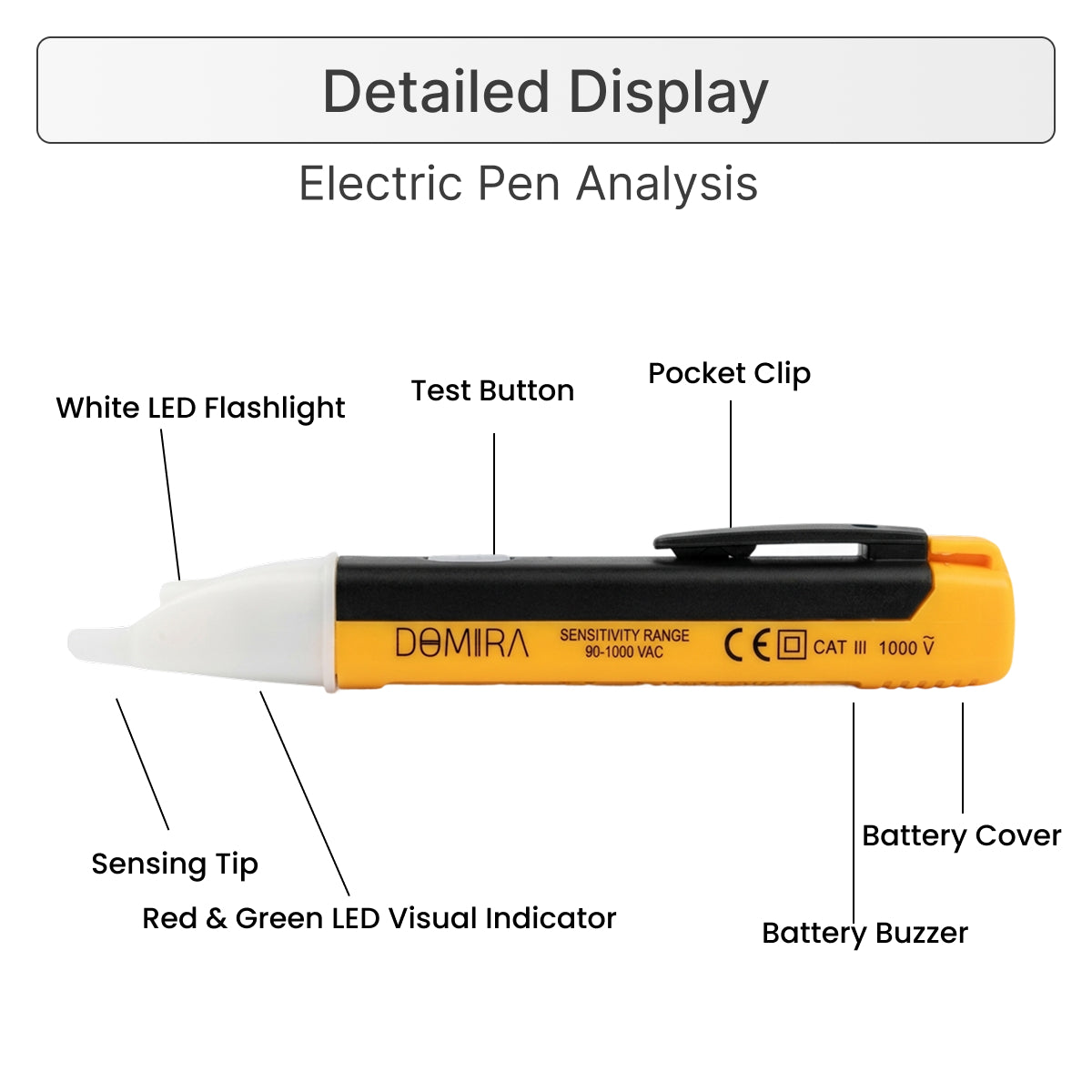 LED Light Test Pen - 90-1000V AC Voltage Tester with Light Alarm
